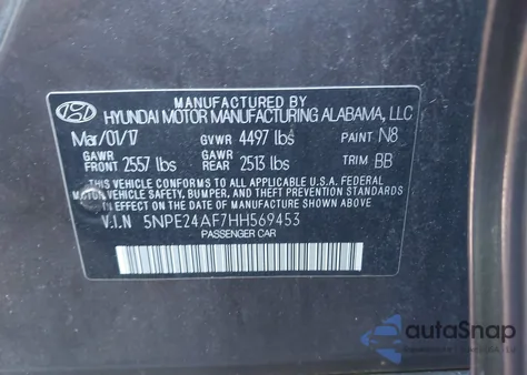 2017 Hyundai Sonata z USA, uszkodzony, nr VIN 5NPE24AF7HH569453